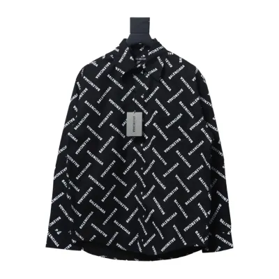 Balenciaga 24Fw Cross Twill Paris Letter Barrage Long Sleeve Shirt 01