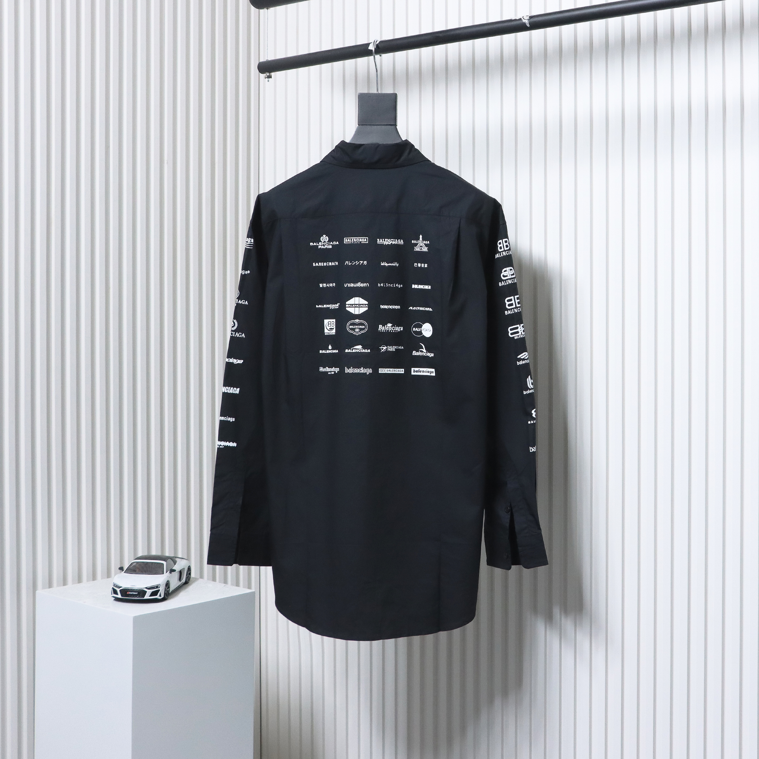 Balenciaga 24FW Historical Logo Printed Long Sleeve Shirt Black