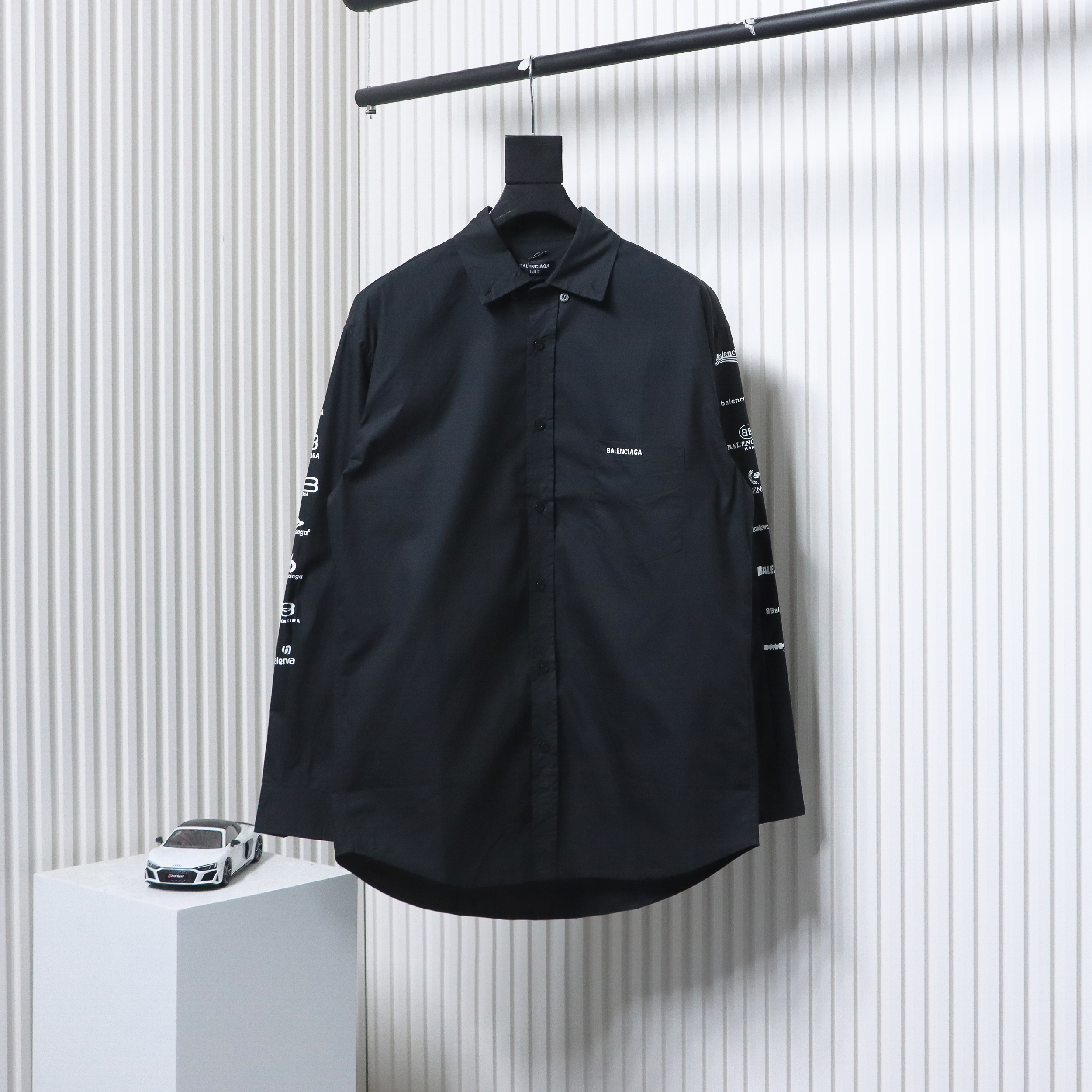 Balenciaga 24FW Historical Logo Printed Long Sleeve Shirt Black