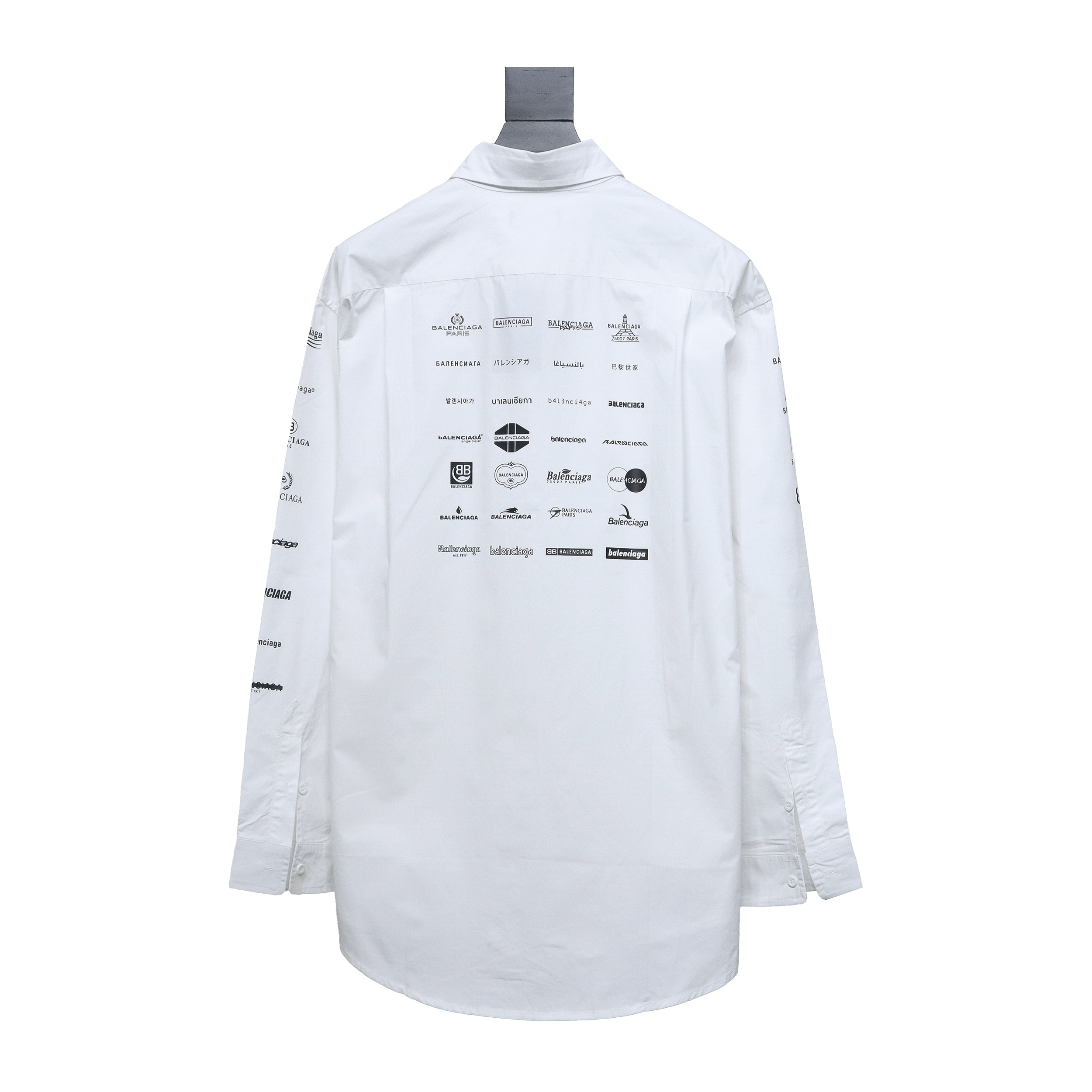 Balenciaga 24FW Historical Logo Printed Long Sleeve Shirt White