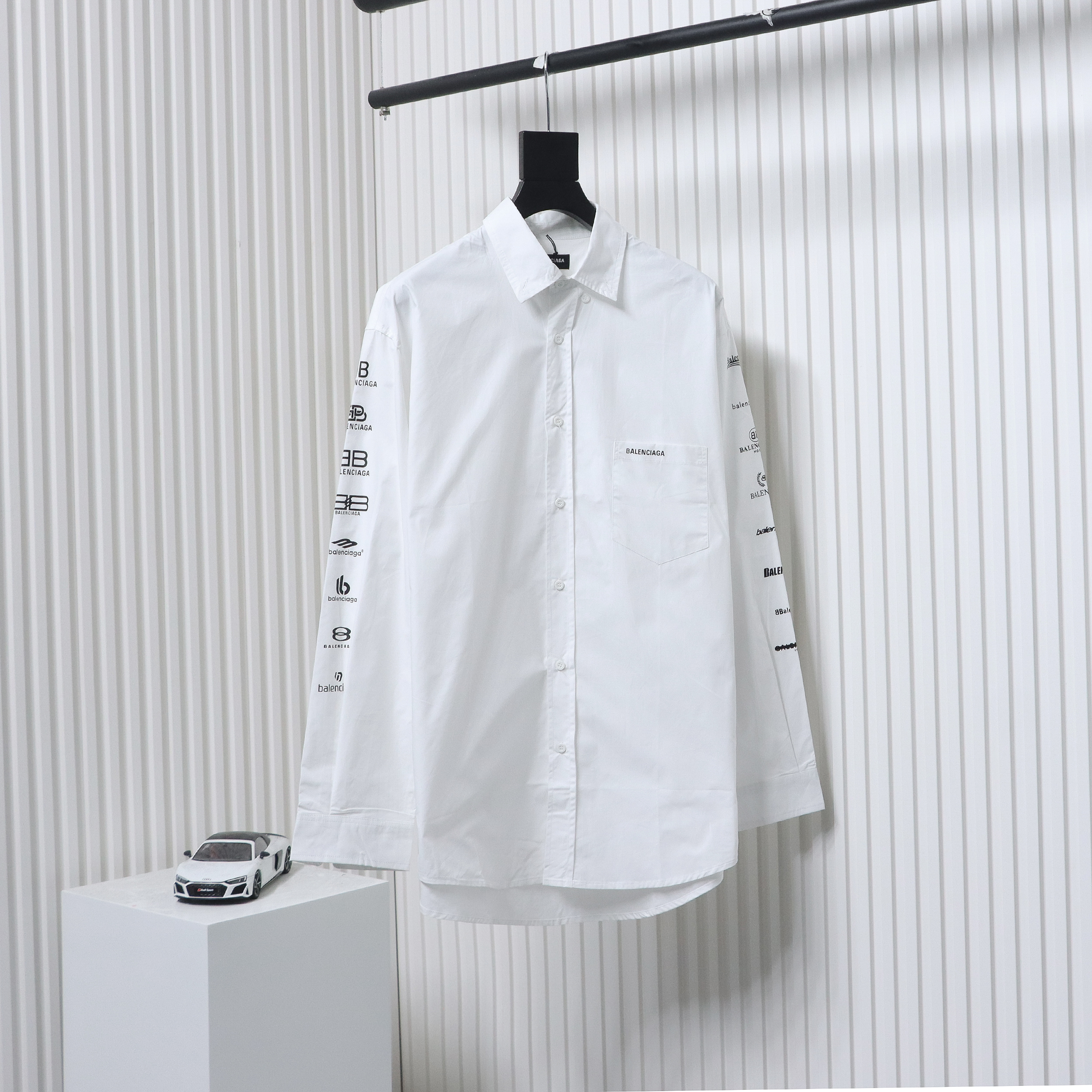 Balenciaga 24FW Historical Logo Printed Long Sleeve Shirt White