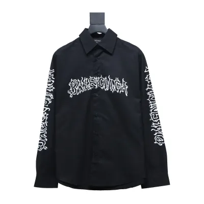 Balenciaga 24FW Hollow Flame Totem Print Long Sleeve Shirt 01