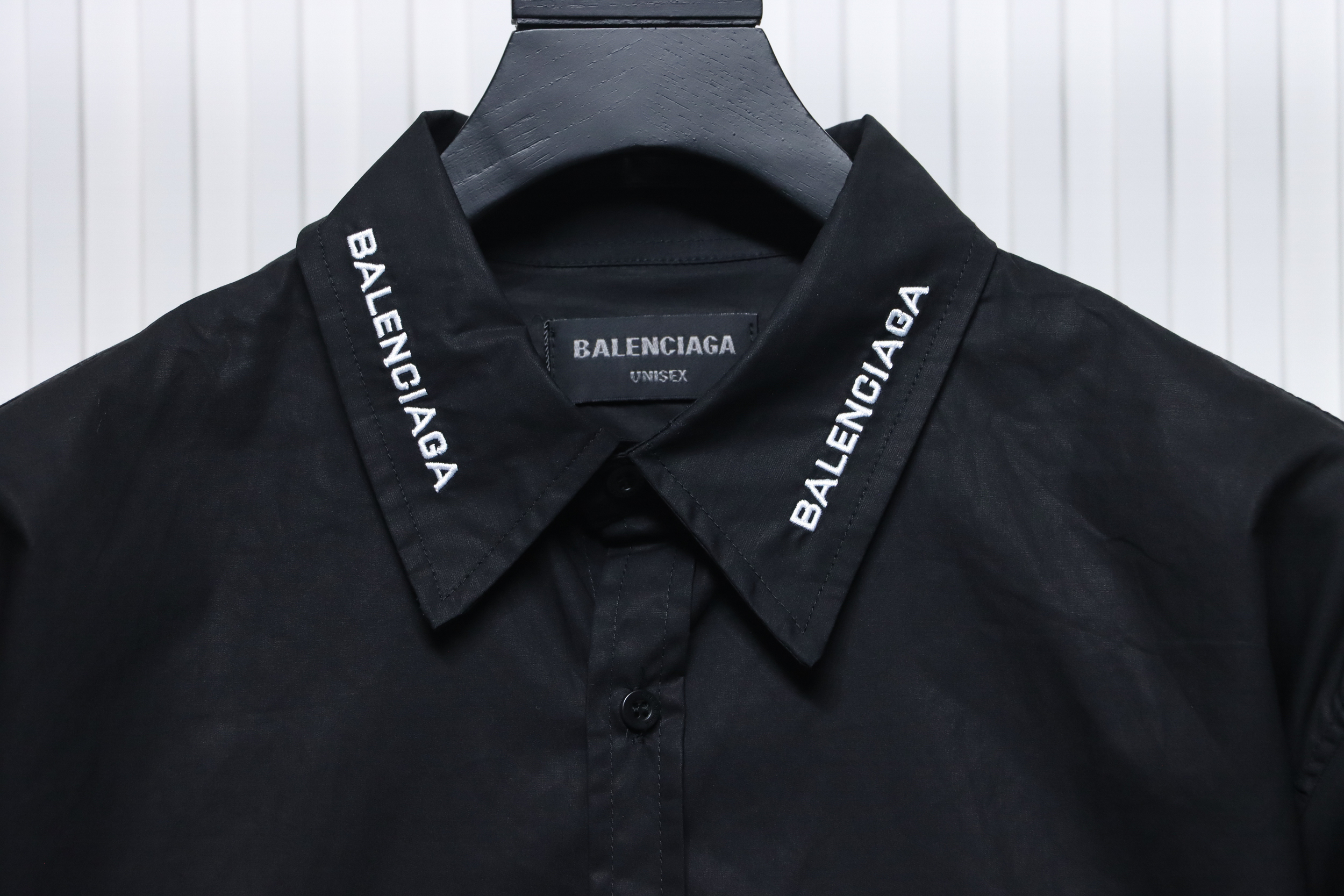 Balenciaga 24FW Neckline Lettering Embroidery Long Sleeve Shirt Black
