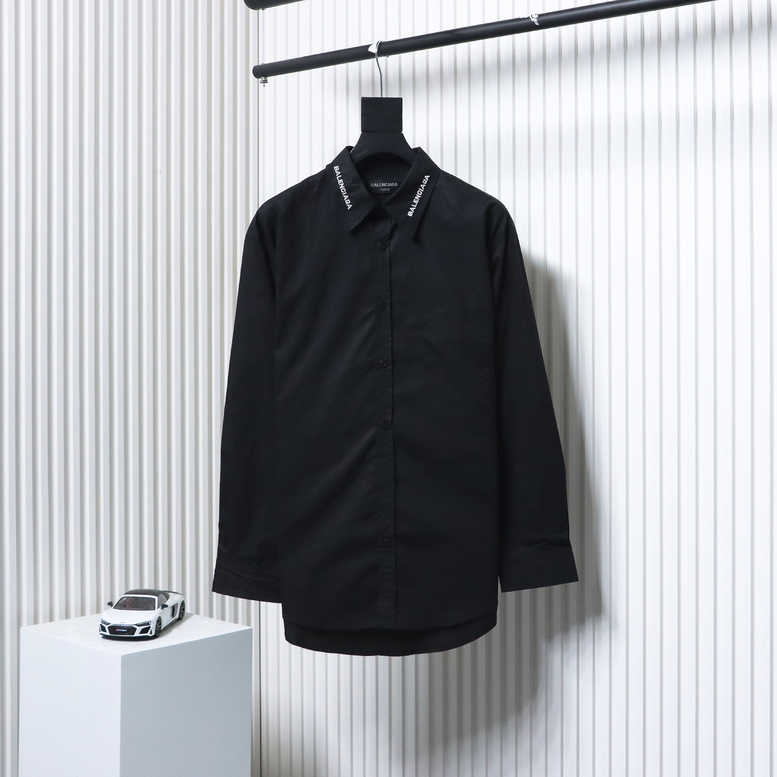 Balenciaga 24FW Neckline Lettering Embroidery Long Sleeve Shirt Black