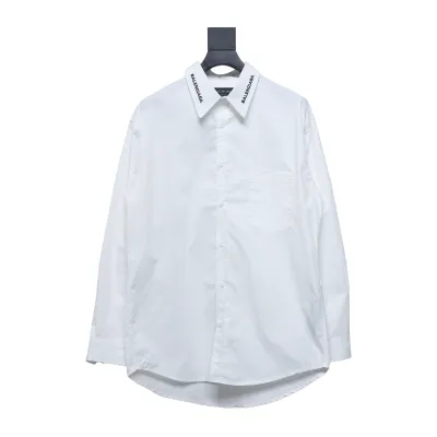 Balenciaga 24FW Neckline Lettering Embroidery Long Sleeve Shirt White 01