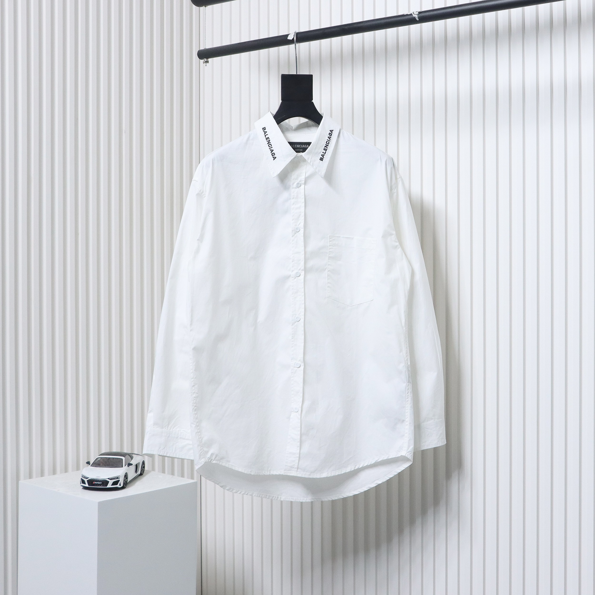 Balenciaga 24FW Neckline Lettering Embroidery Long Sleeve Shirt White