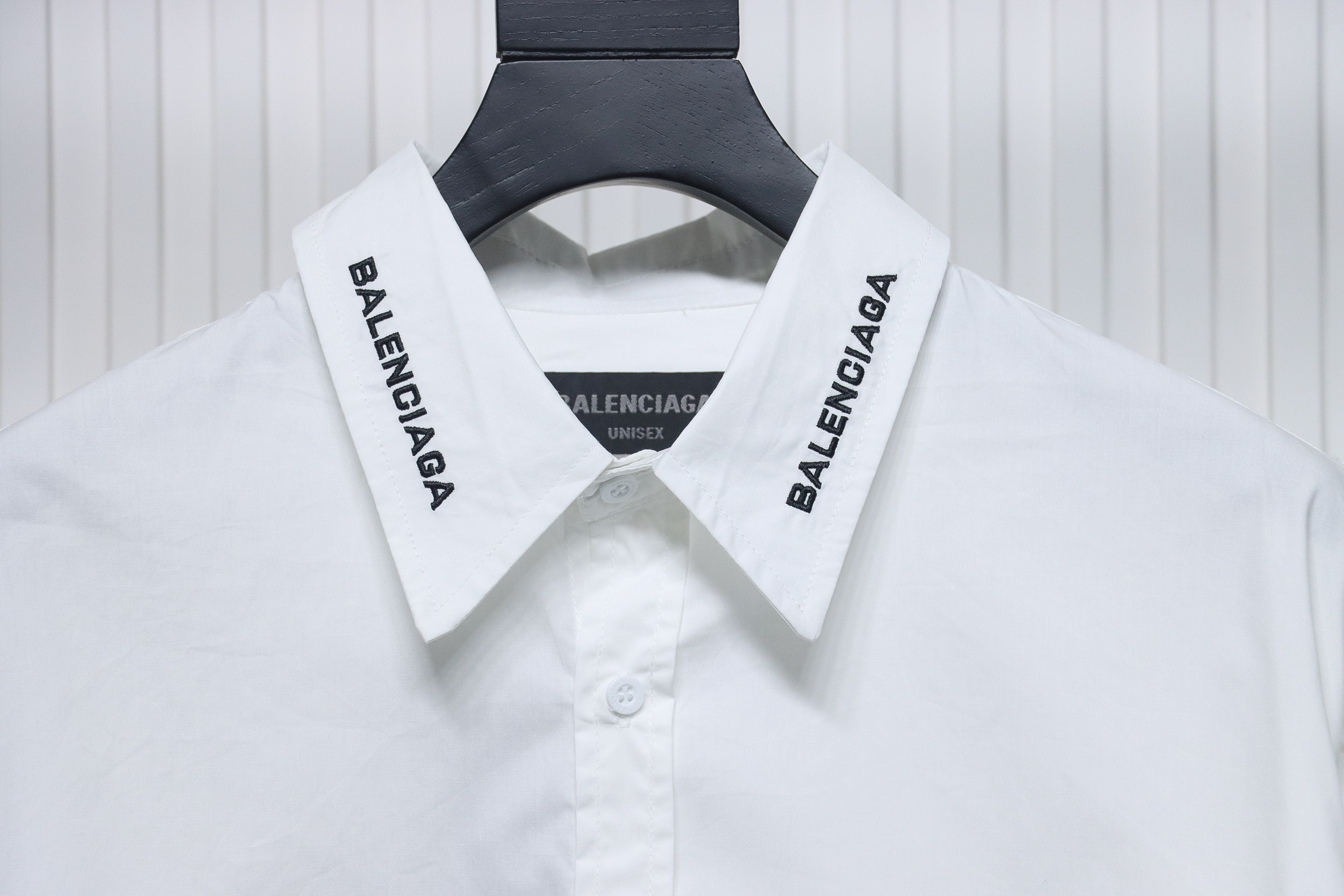 Balenciaga 24FW Neckline Lettering Embroidery Long Sleeve Shirt White