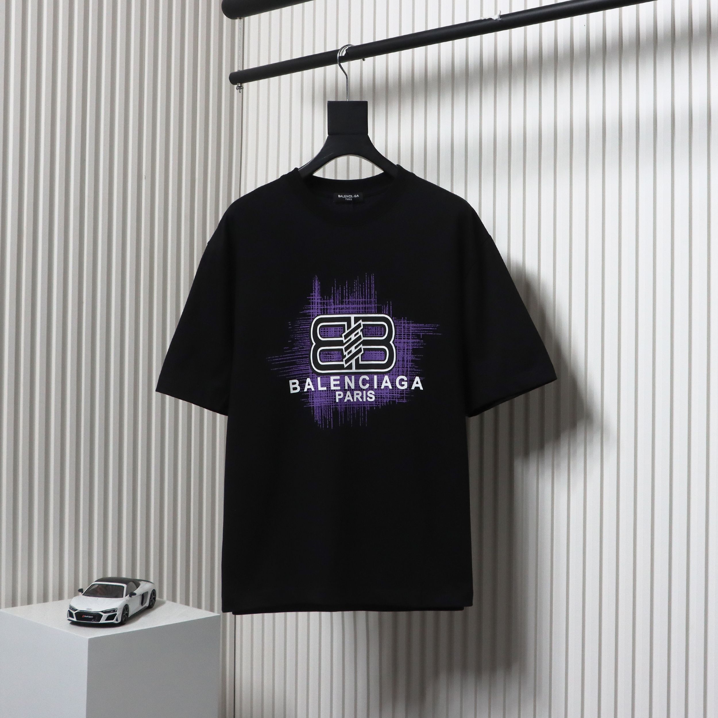 Balenciaga 24ss 3D Glue Graffiti Double B Letter Printed Short Sleeves Black