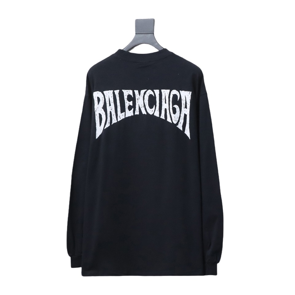 Balenciaga 24SS Beach Painting Night Scene Print Long Sleeve T-shirt Black