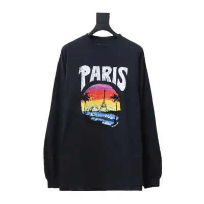 Balenciaga 24SS Beach Painting Night Scene Print Long Sleeve T-shirt Black 01
