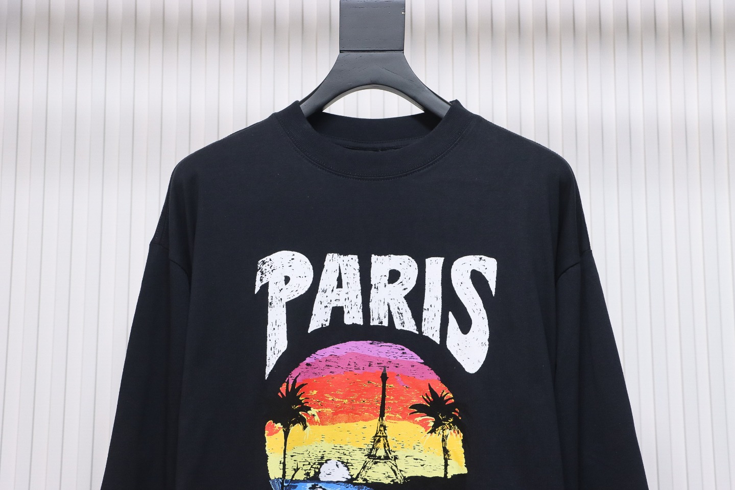 Balenciaga 24SS Beach Painting Night Scene Print Long Sleeve T-shirt Black