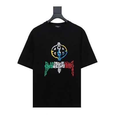 Balenciaga 24ss Colorful Letter Logo Foam Print Short Sleeves Black 01