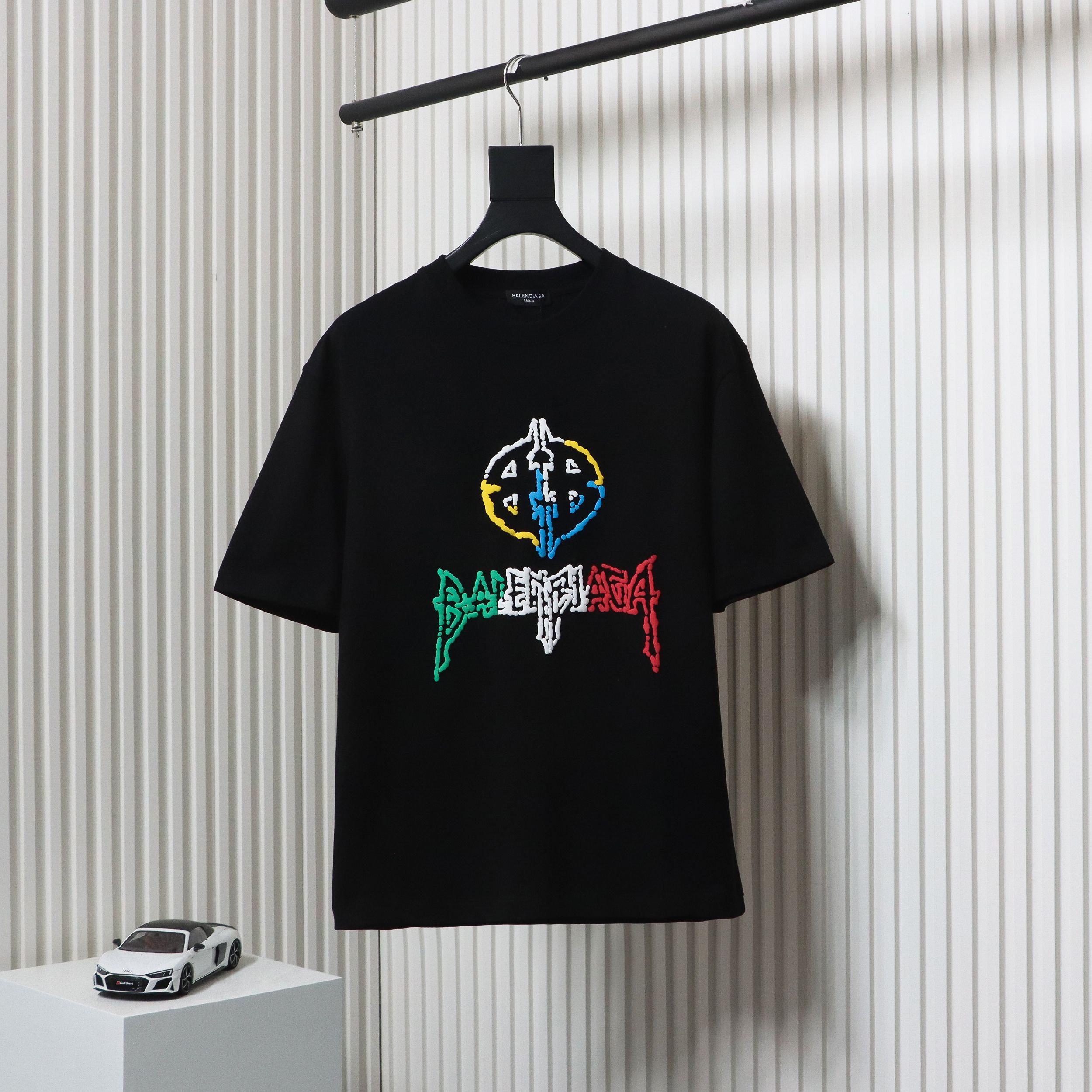 Balenciaga 24ss Colorful Letter Logo Foam Print Short Sleeves Black