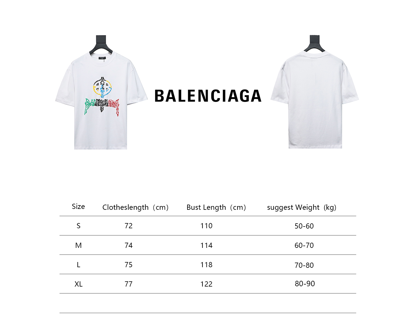 Balenciaga 24ss Colorful Letter Logo Foam Print Short Sleeves White