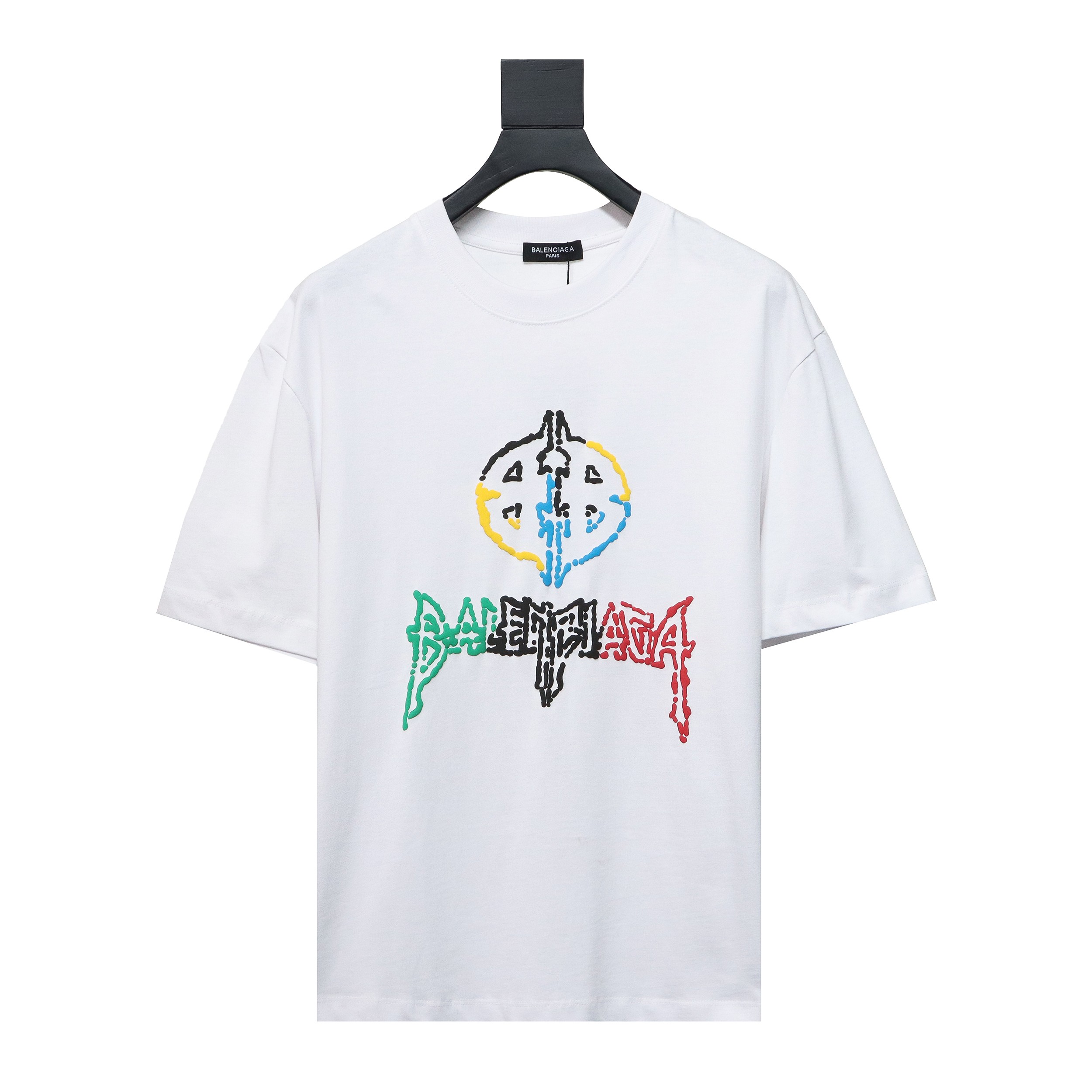 Balenciaga 24ss Colorful Letter Logo Foam Print Short Sleeves White