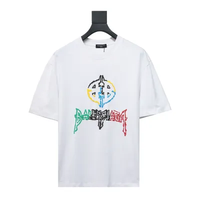 Balenciaga 24ss Colorful Letter Logo Foam Print Short Sleeves White 01