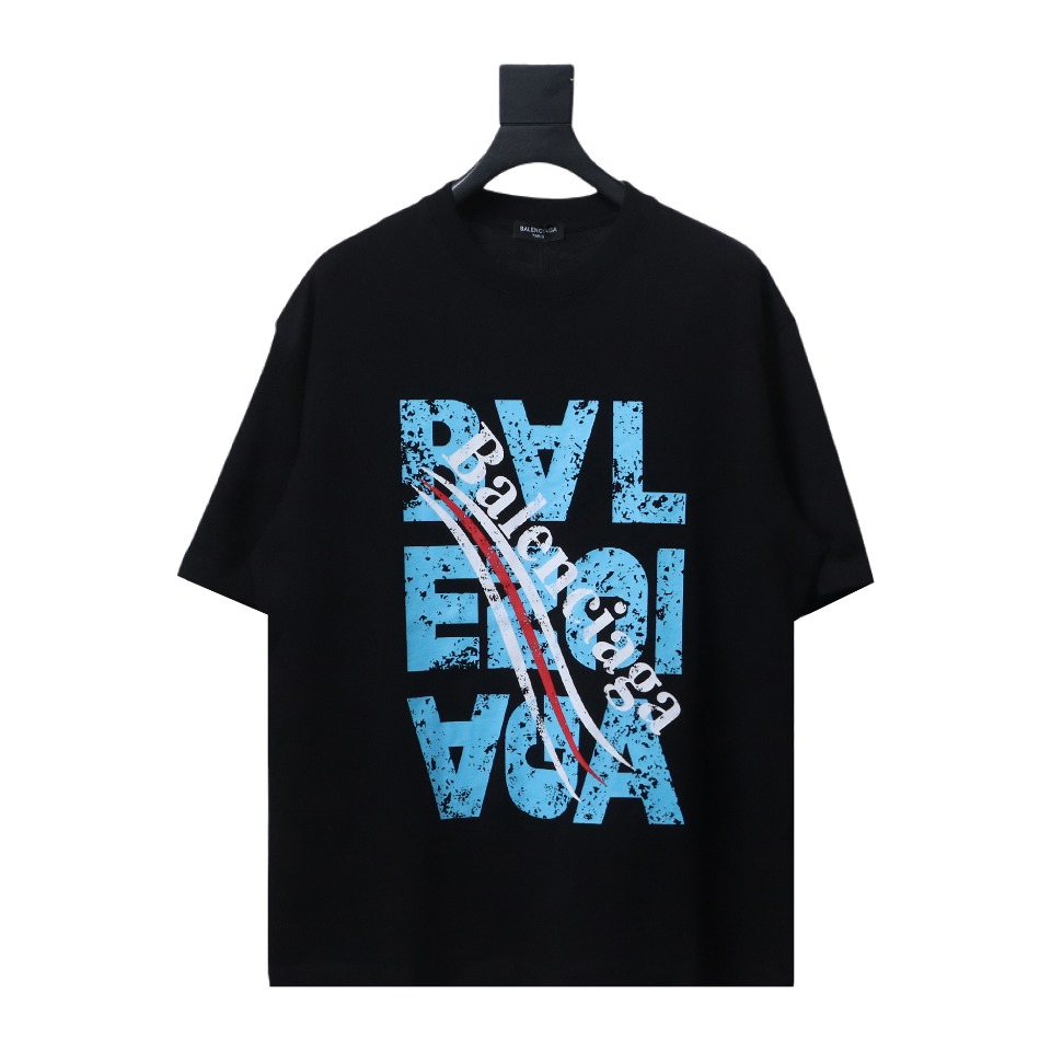 Balenciaga 24ss Mottled Distressed Letter Logo Short Sleeve