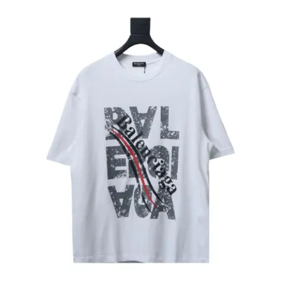 Balenciaga 24ss Mottled Distressed Letter Logo Short Sleeves White 01