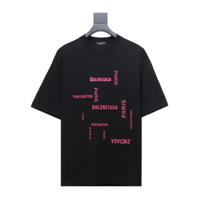 Balenciaga 24ss Pink Letter Print Short Sleeves Black 01