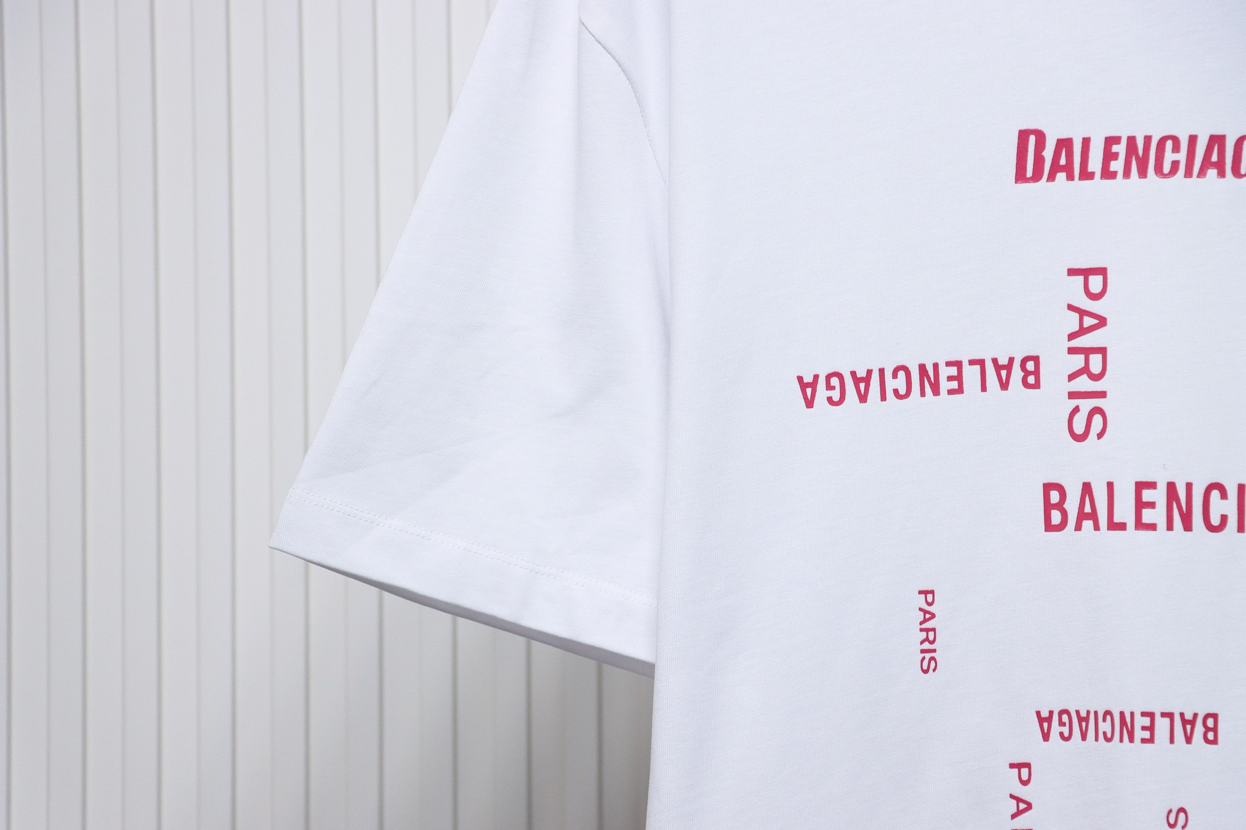 Balenciaga 24ss Pink Letter Print Short Sleeves White