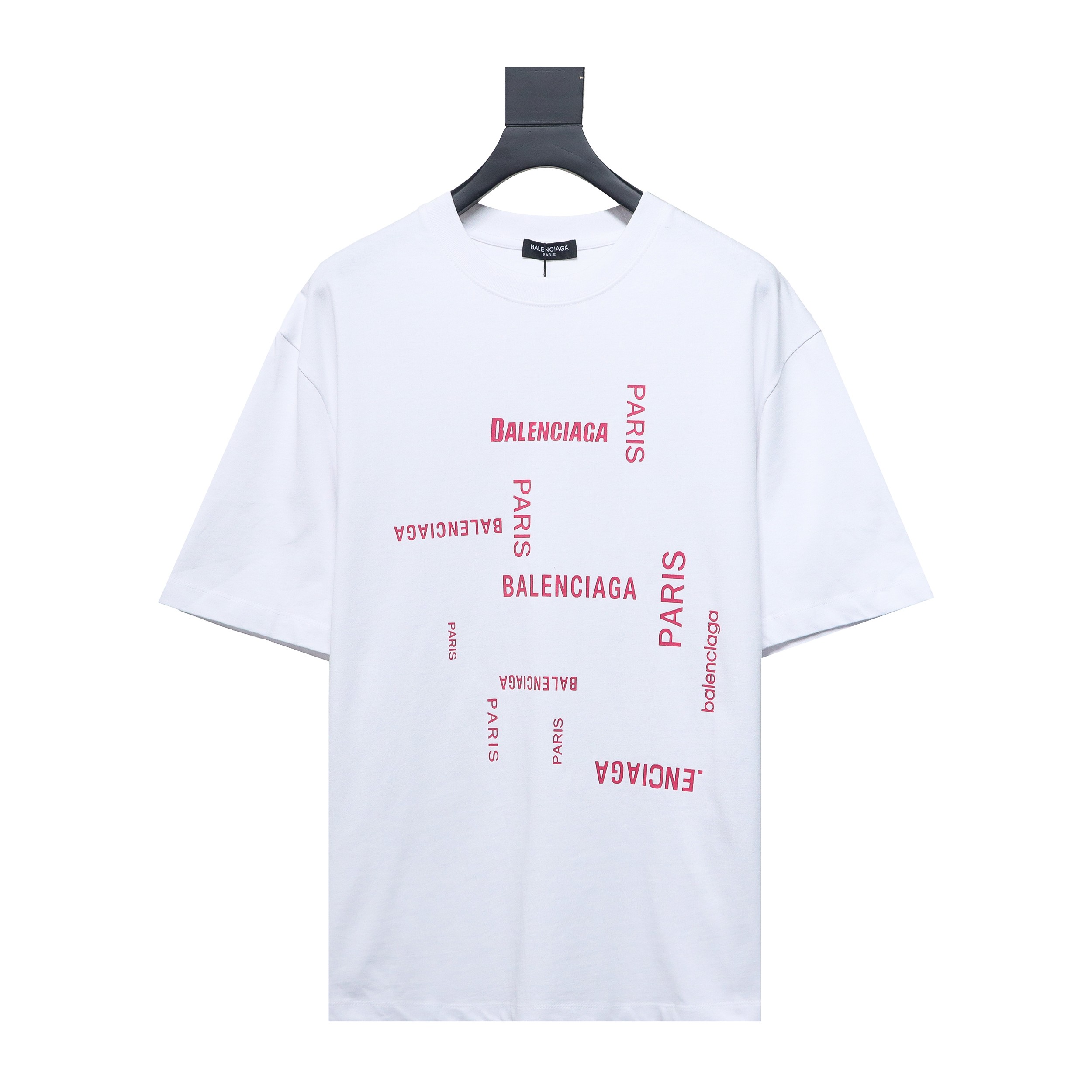 Balenciaga 24ss Pink Letter Print Short Sleeves White
