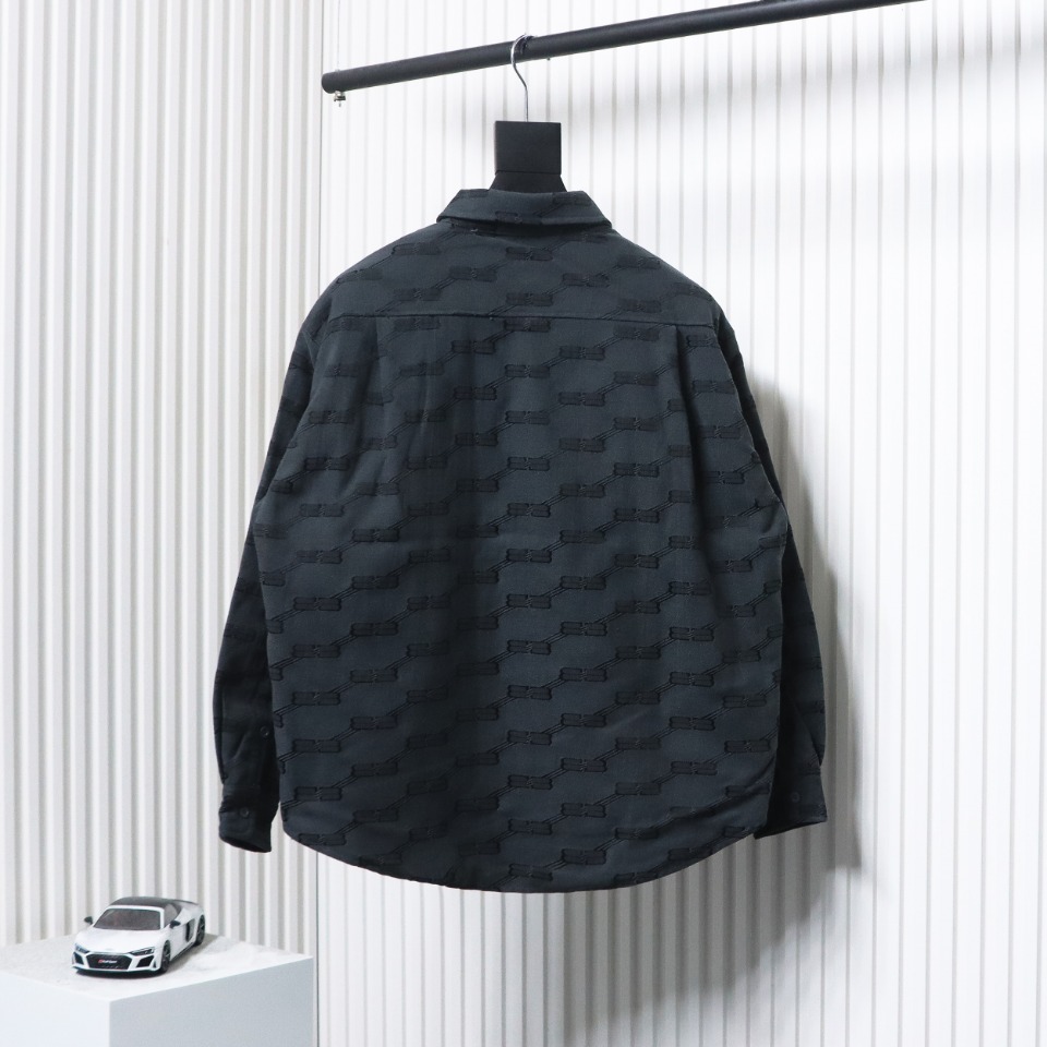 Balenciaga All-Over Print Button-Down Jacquard Cotton Shirt Black