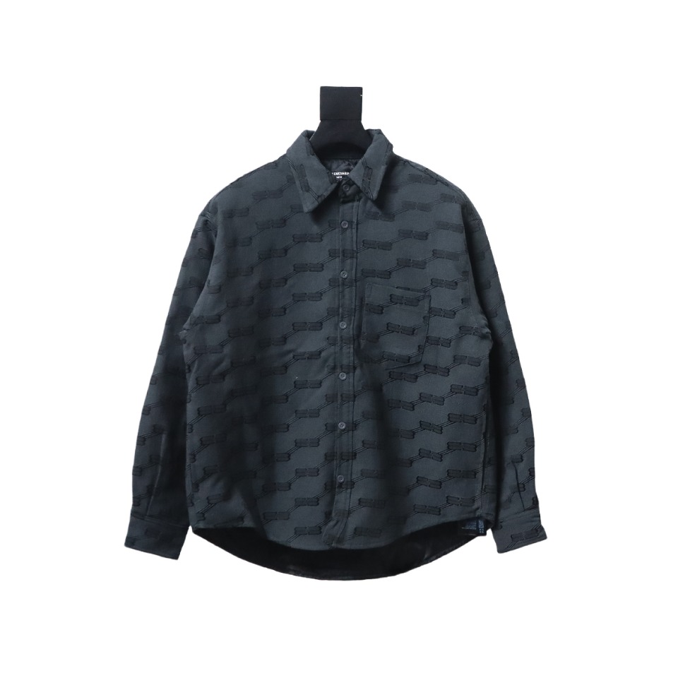 Balenciaga All-Over Print Button-Down Jacquard Cotton Shirt Black