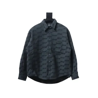 Balenciaga All-Over Print Button-Down Jacquard Cotton Shirt Black 01
