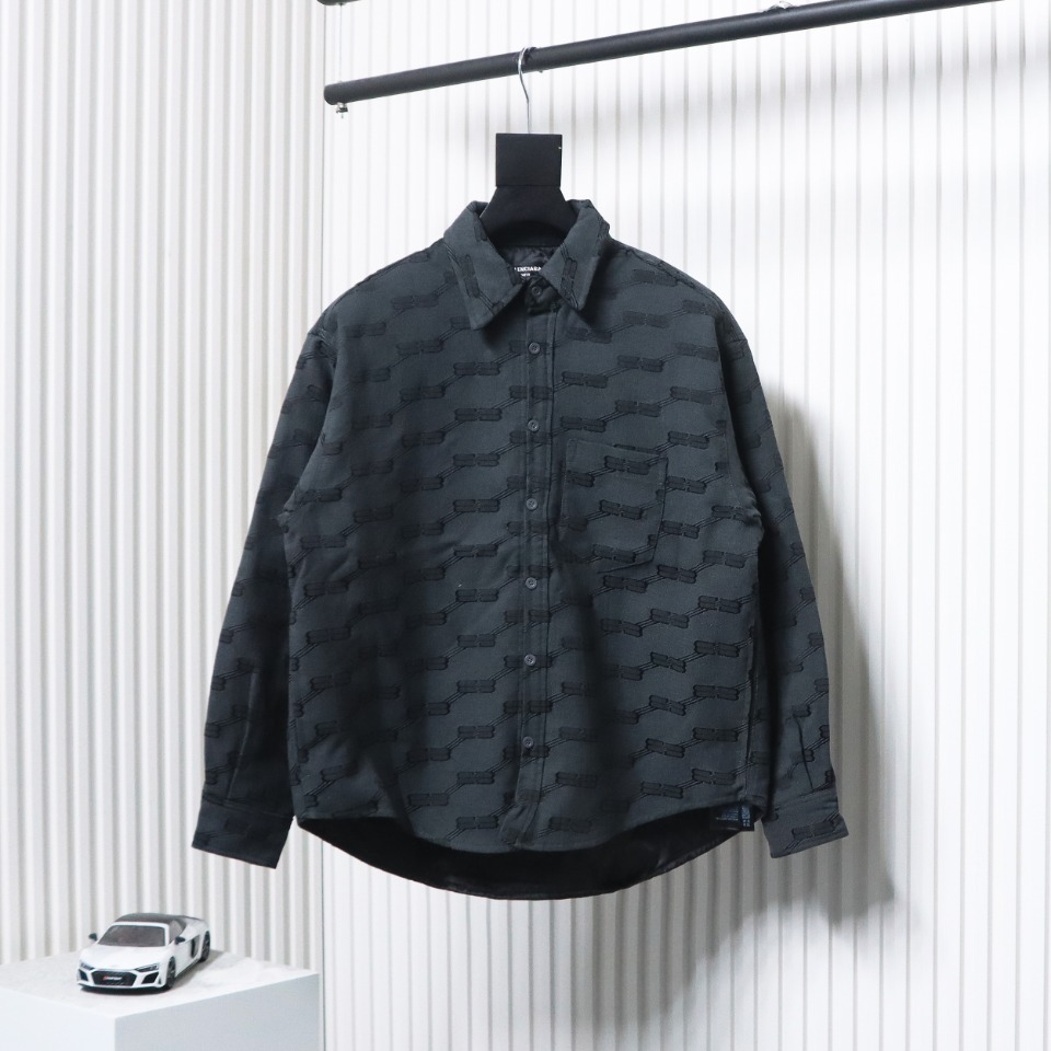 Balenciaga All-Over Print Button-Down Jacquard Cotton Shirt Black