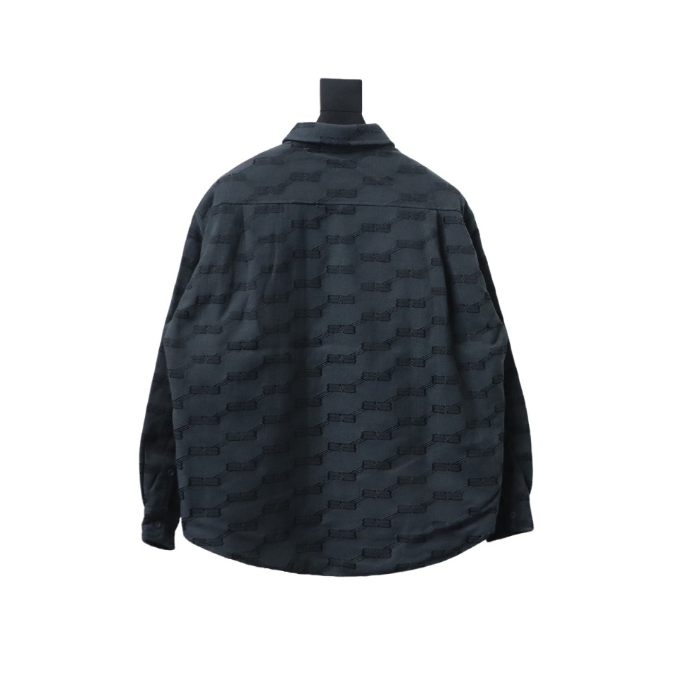 Balenciaga All-Over Print Button-Down Jacquard Cotton Shirt Black