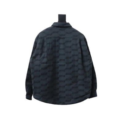 Balenciaga All-Over Print Button-Down Jacquard Cotton Shirt Black 02