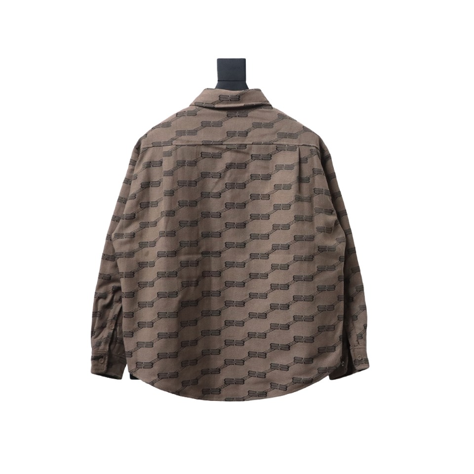 Balenciaga All-Over Print Button-Down Jacquard Cotton Shirt Brown