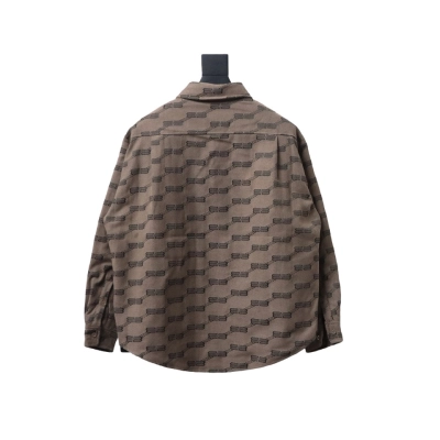 Balenciaga All-Over Print Button-Down Jacquard Cotton Shirt Brown 02