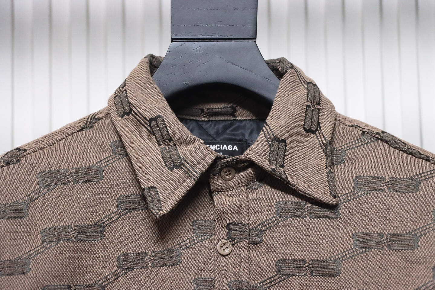 Balenciaga All-Over Print Button-Down Jacquard Cotton Shirt Brown
