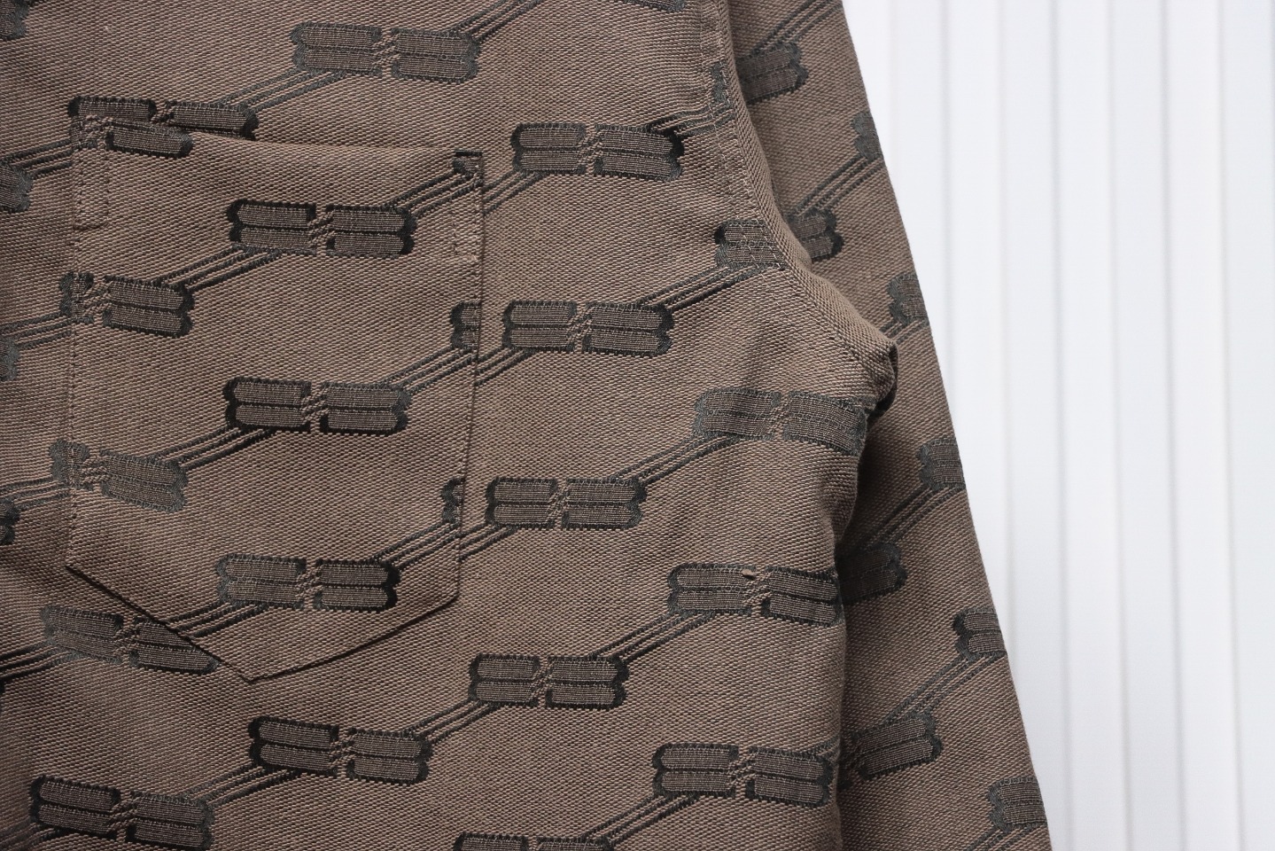 Balenciaga All-Over Print Button-Down Jacquard Cotton Shirt Brown