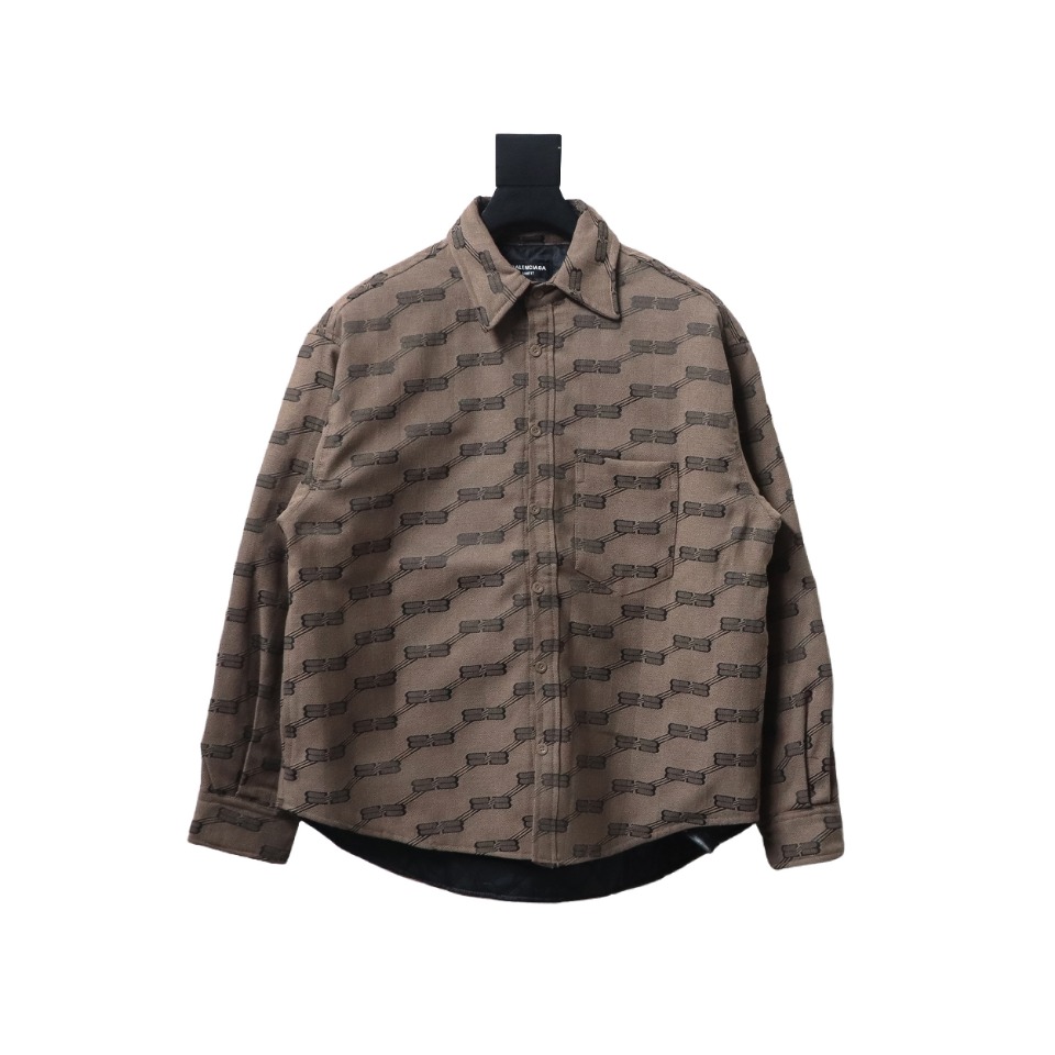 Balenciaga All-Over Print Button-Down Jacquard Cotton Shirt Brown