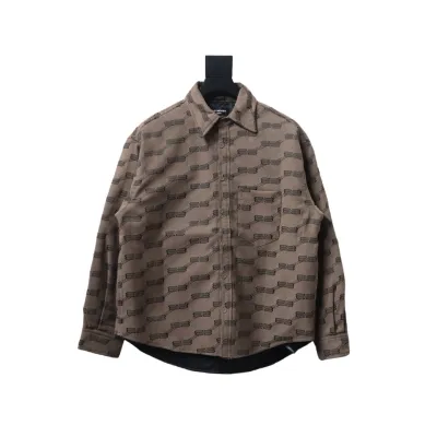 Balenciaga All-Over Print Button-Down Jacquard Cotton Shirt Brown 01