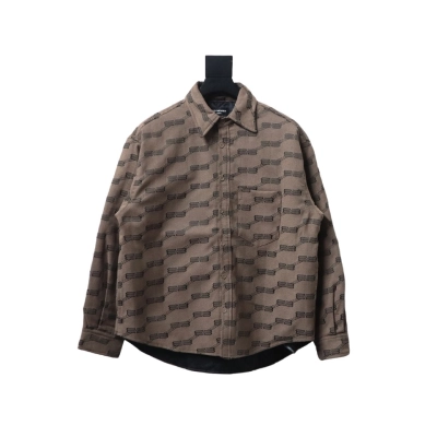 Balenciaga All-Over Print Button-Down Jacquard Cotton Shirt Brown 01