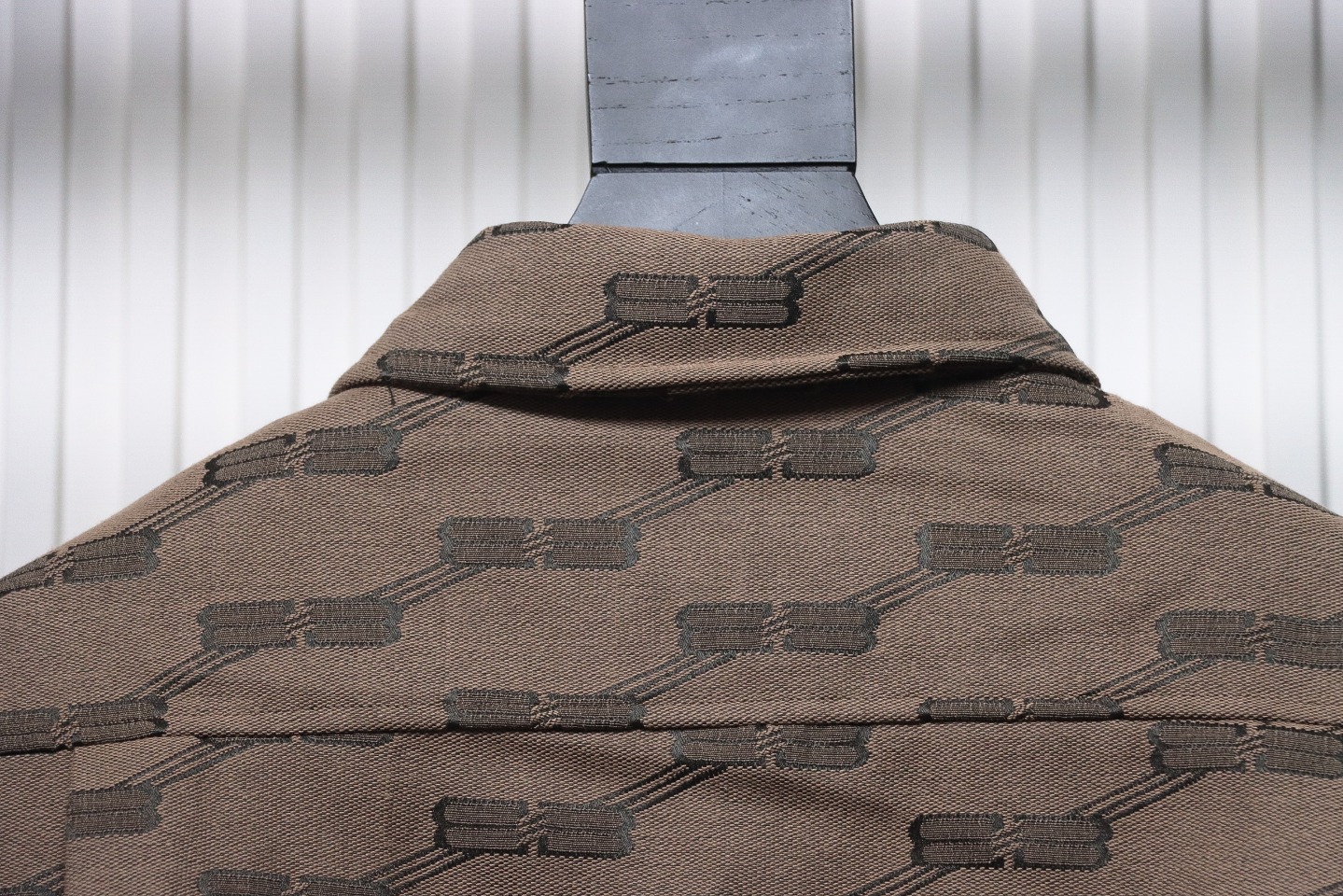 Balenciaga All-Over Print Button-Down Jacquard Cotton Shirt Brown