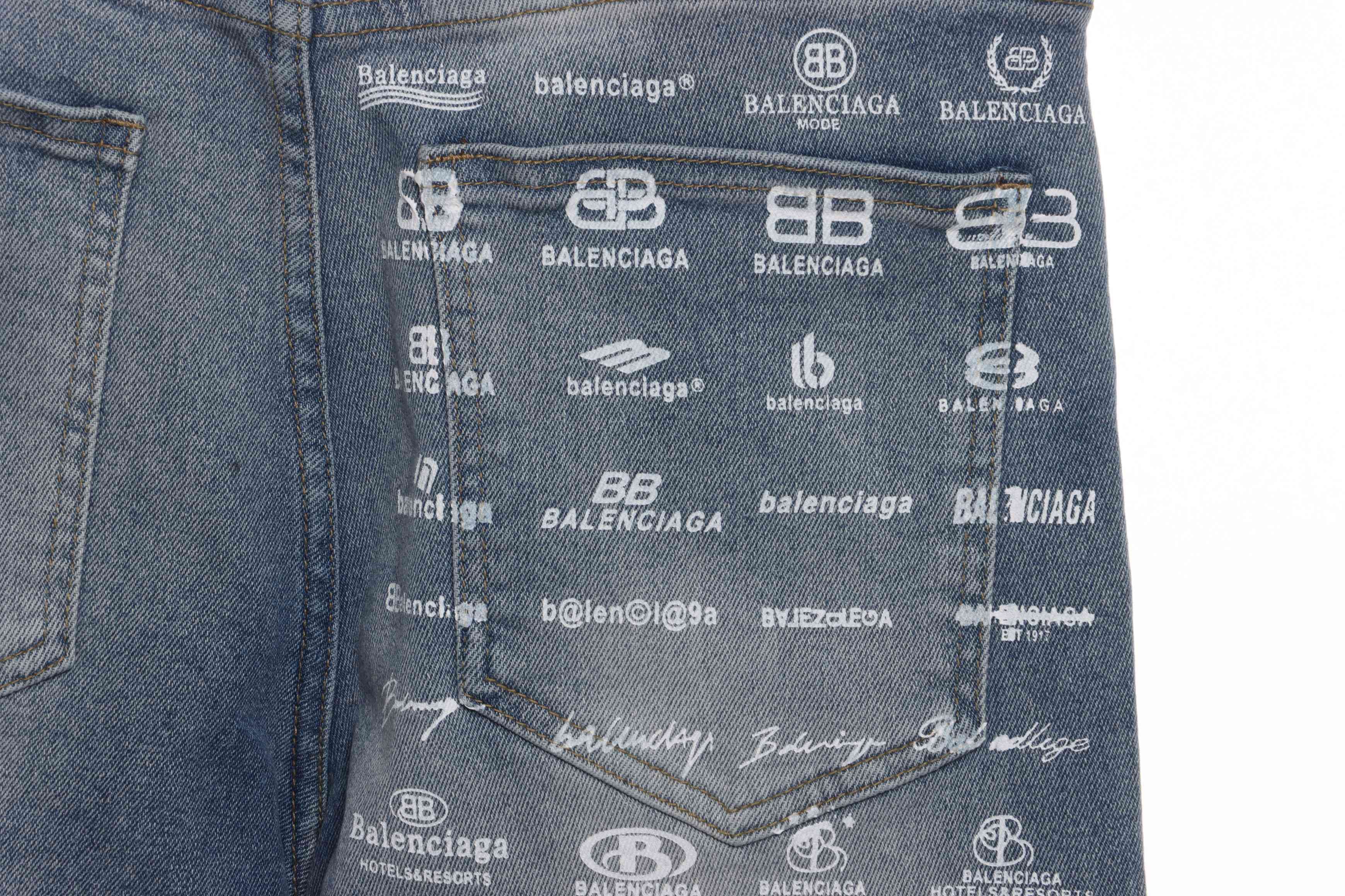 Balenciaga Back Pocket Logo Print Denim Trousers