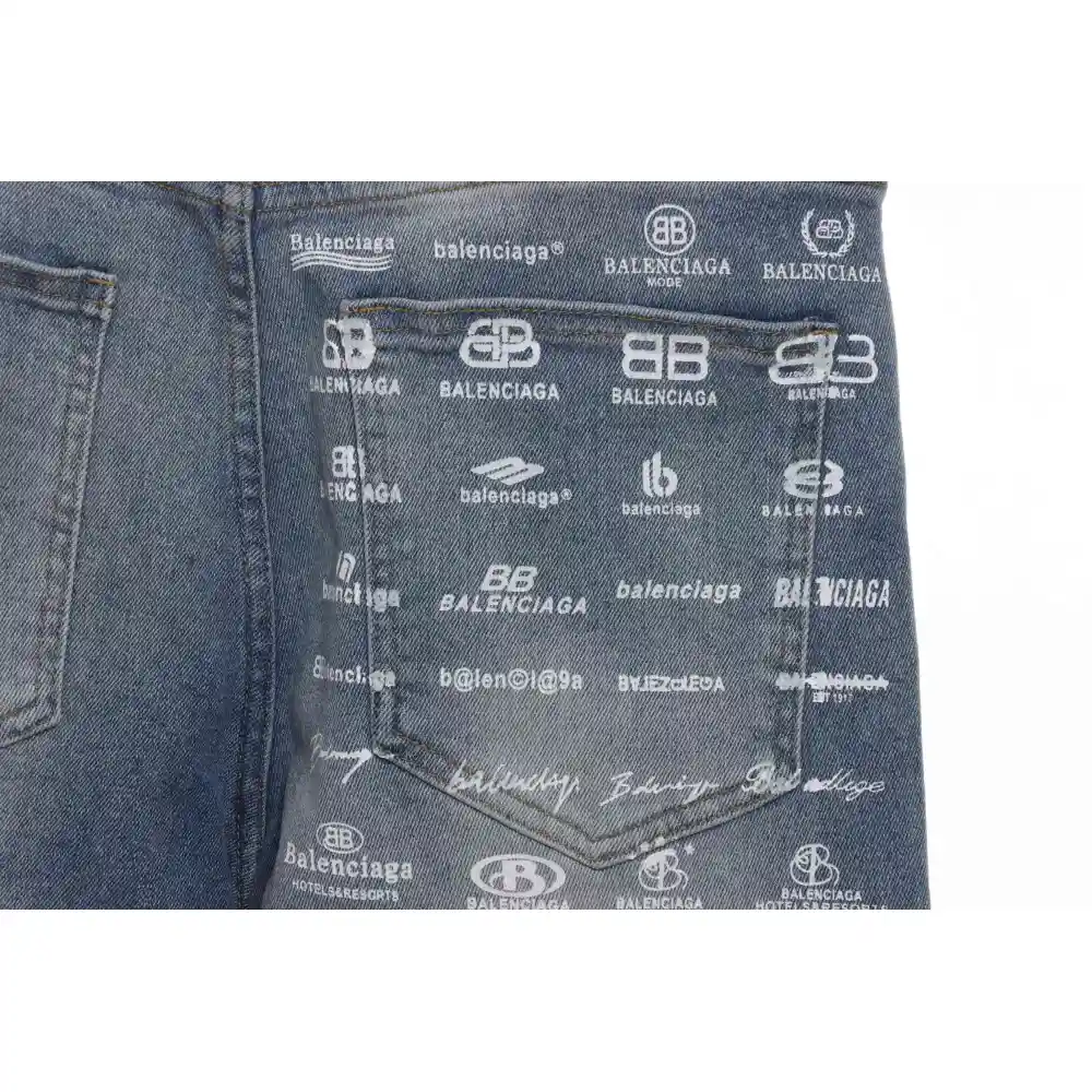 Balenciaga Back Pocket Logo Print Denim Trousers
