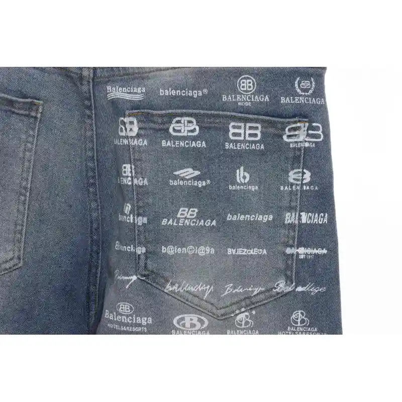 Balenciaga Back Pocket Logo Print Denim Trousers