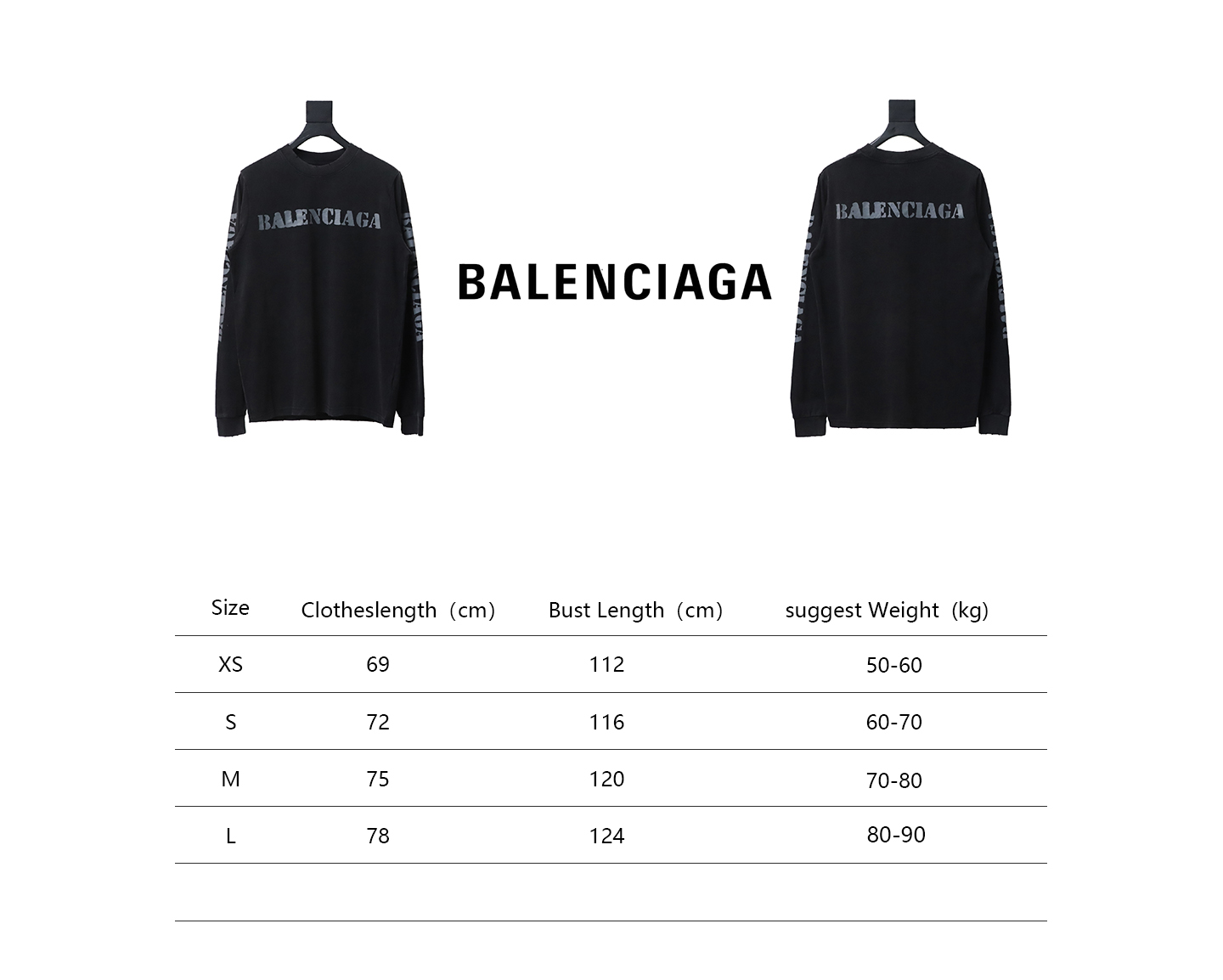 Balenciaga Blurred Front And Back Logo Long Sleeves