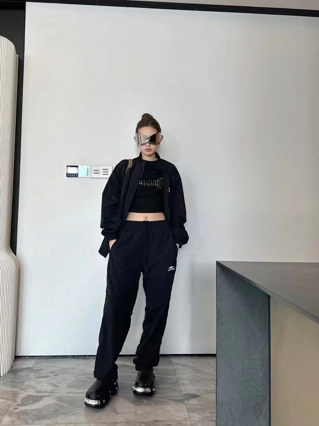 Balenciaga Catwalk 3B Embroidered All-Black Sports Suit Trousers