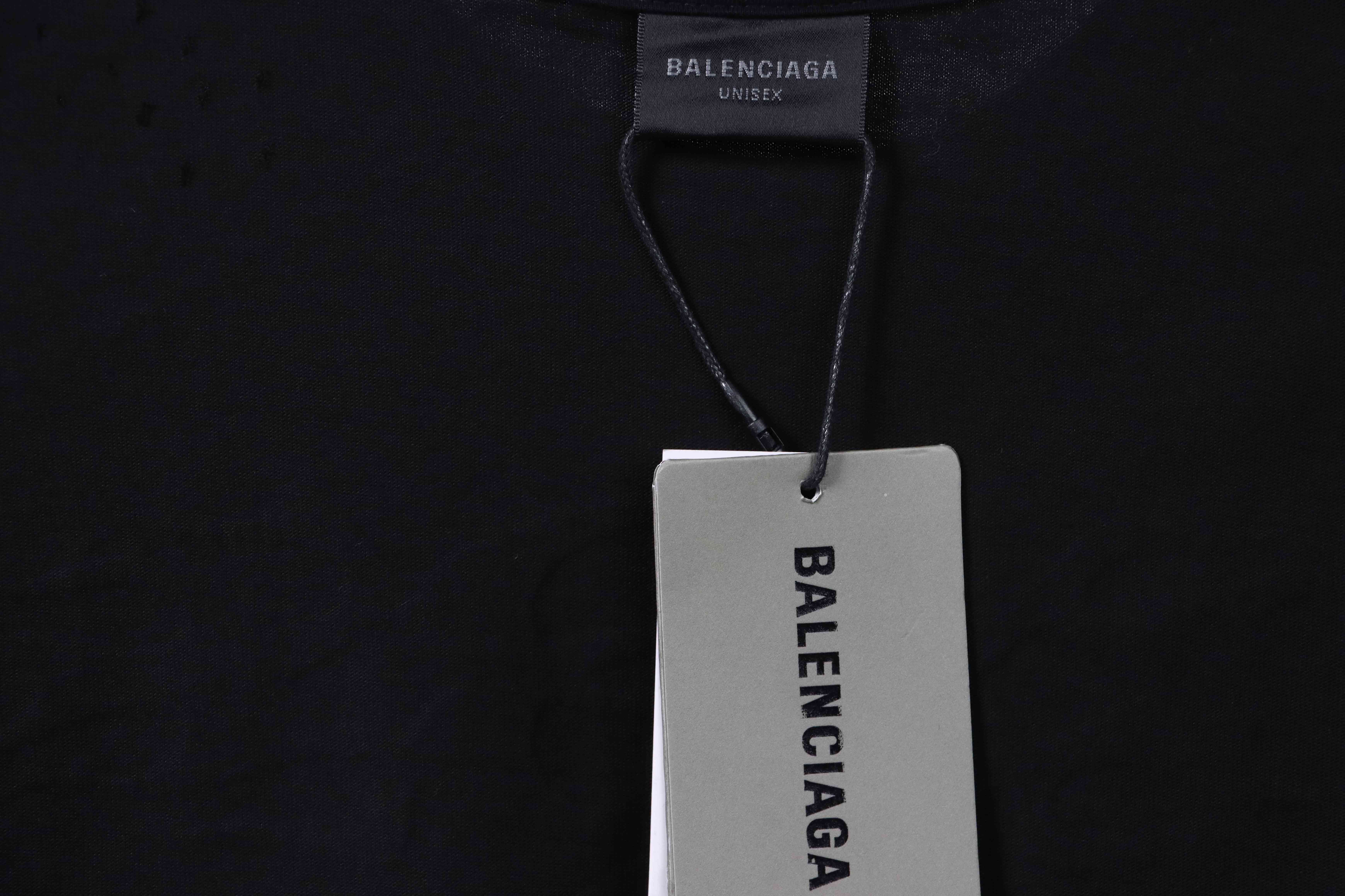 Balenciaga Distressed Flame Double Ring Short Sleeves Black