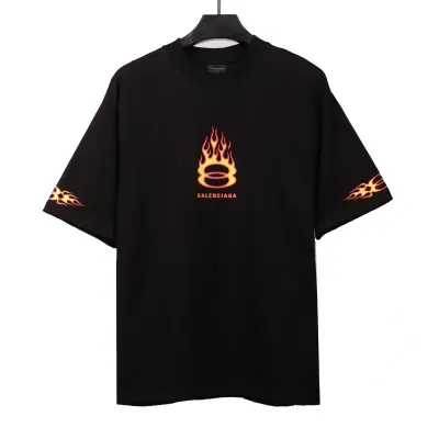 Balenciaga Distressed Flame Double Ring Short Sleeves Black 01