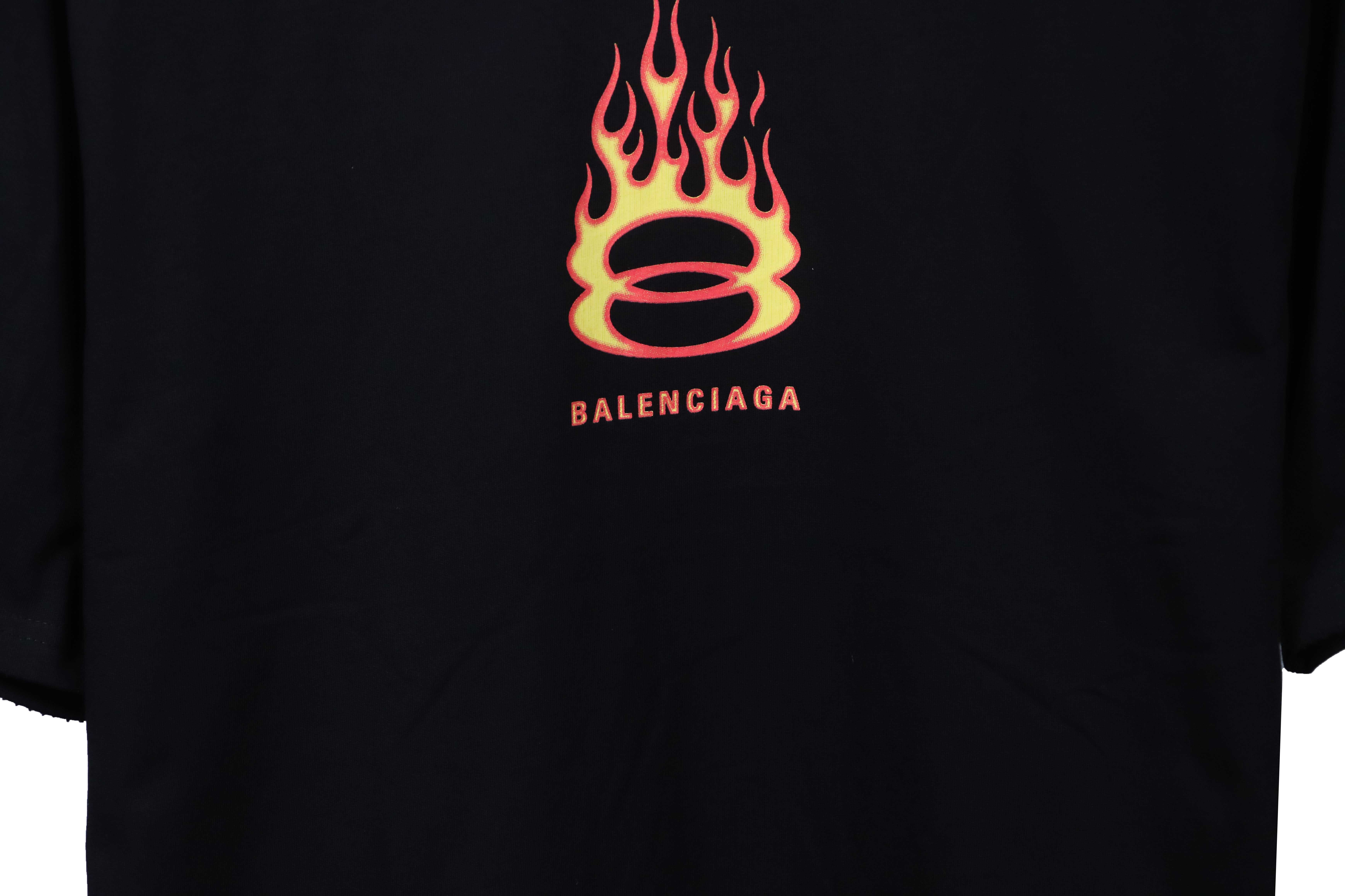 Balenciaga Distressed Flame Double Ring Short Sleeves Black