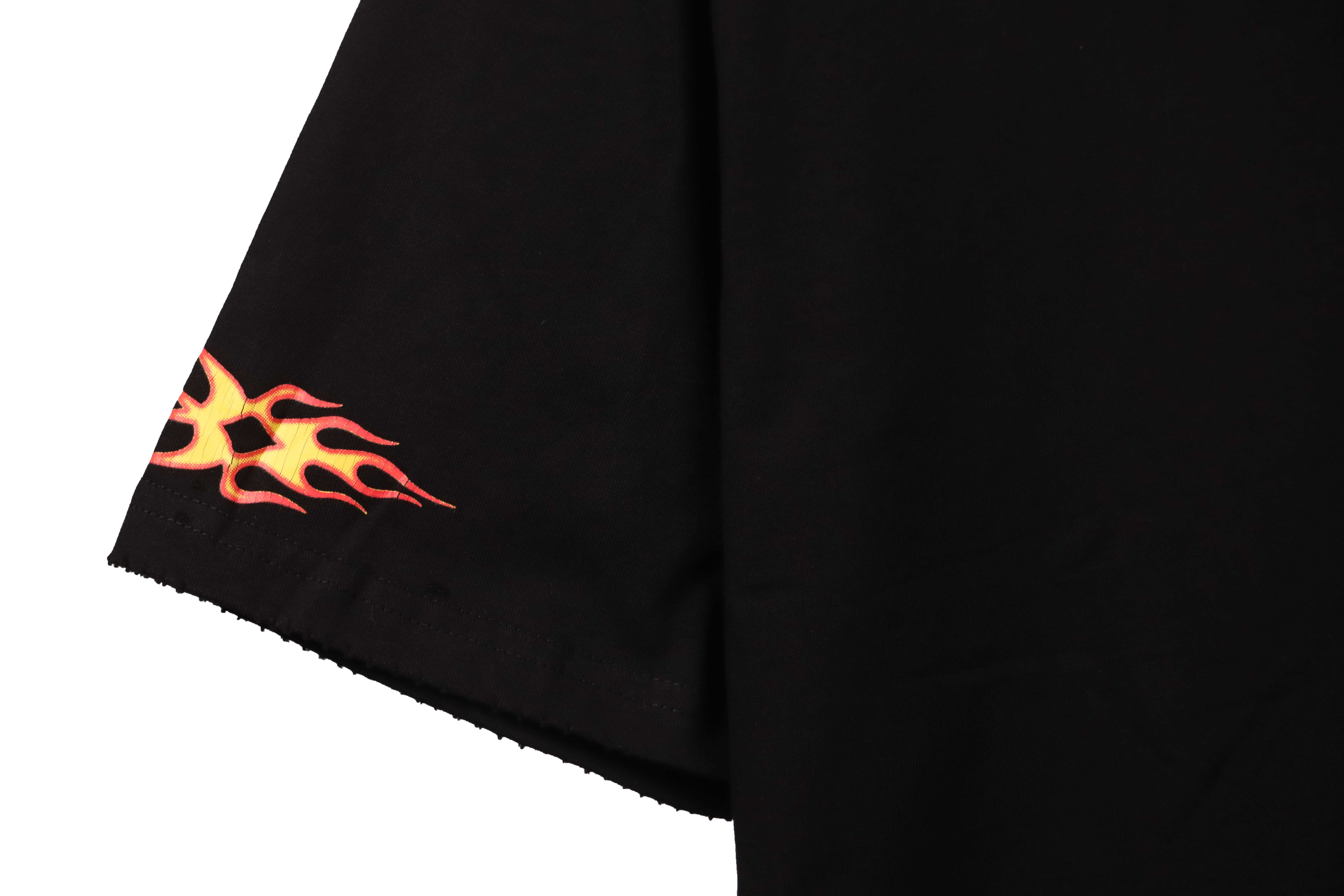 Balenciaga Distressed Flame Double Ring Short Sleeves Black