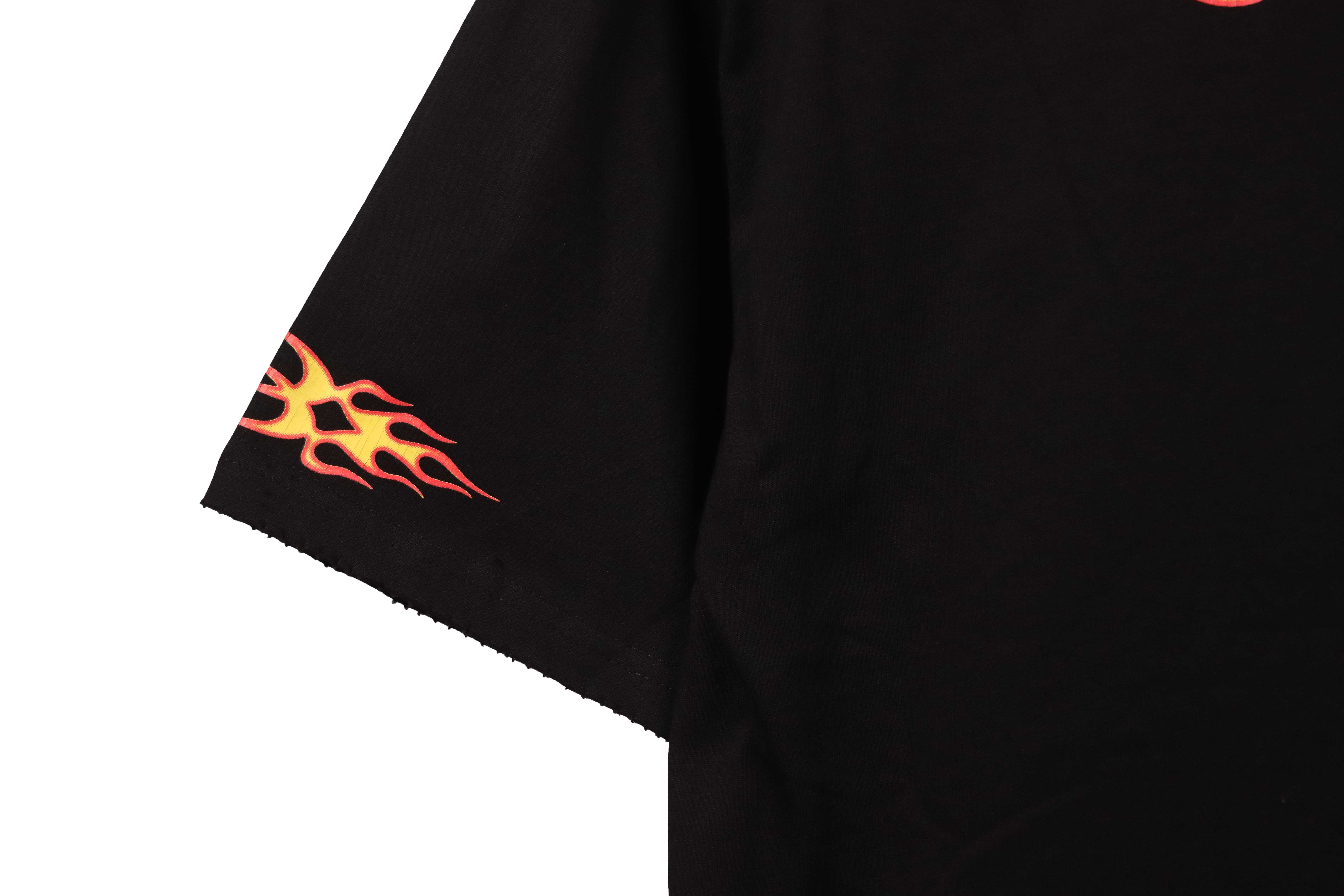 Balenciaga Distressed Flame Double Ring Short Sleeves Black