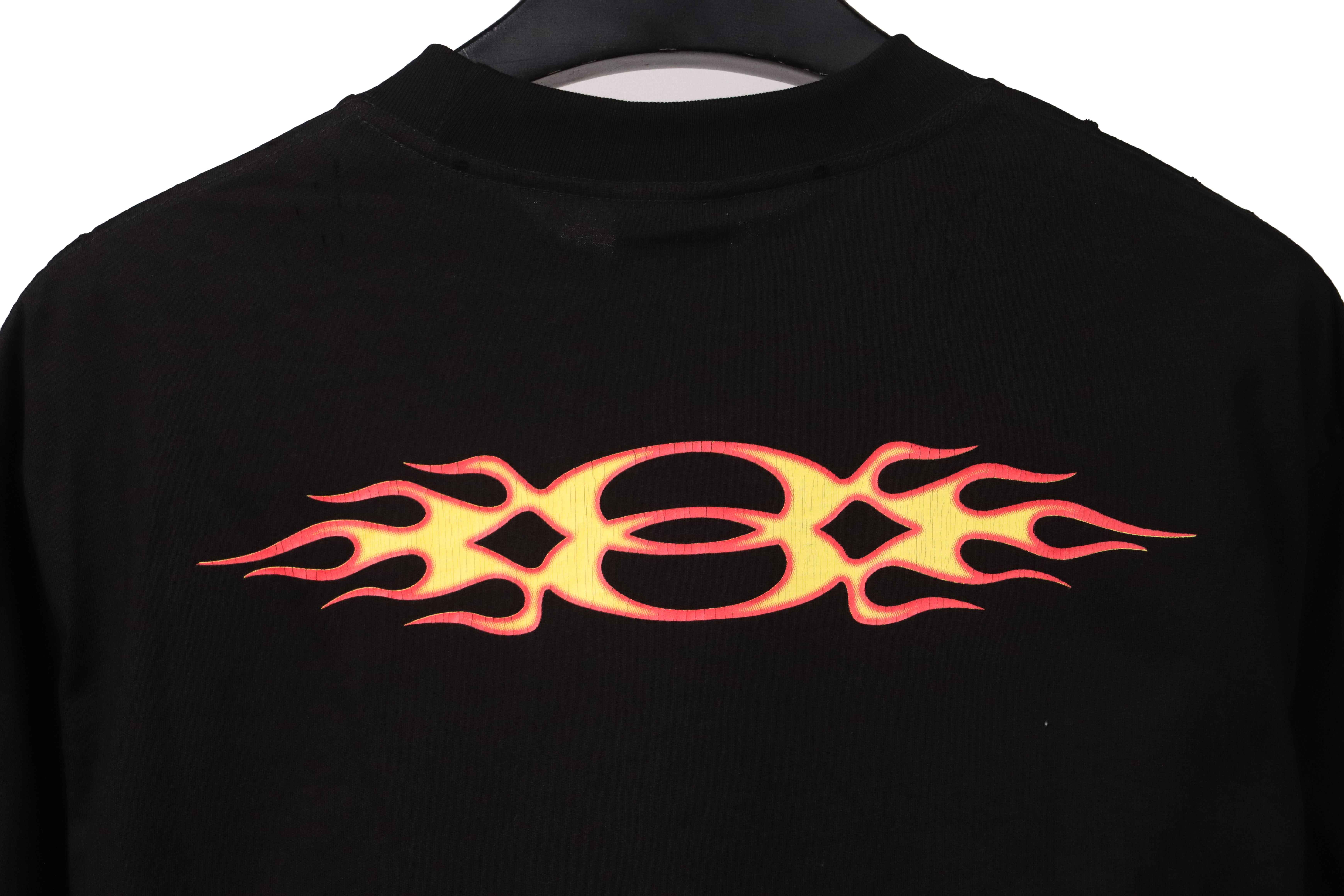 Balenciaga Distressed Flame Double Ring Short Sleeves Black